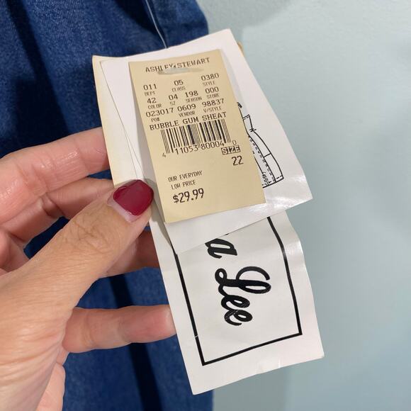 Vintage Alexandra Lee Women Blue Denim Spaghetti Strap Mini Dress Size 22 NWT - Picture 4 of 8